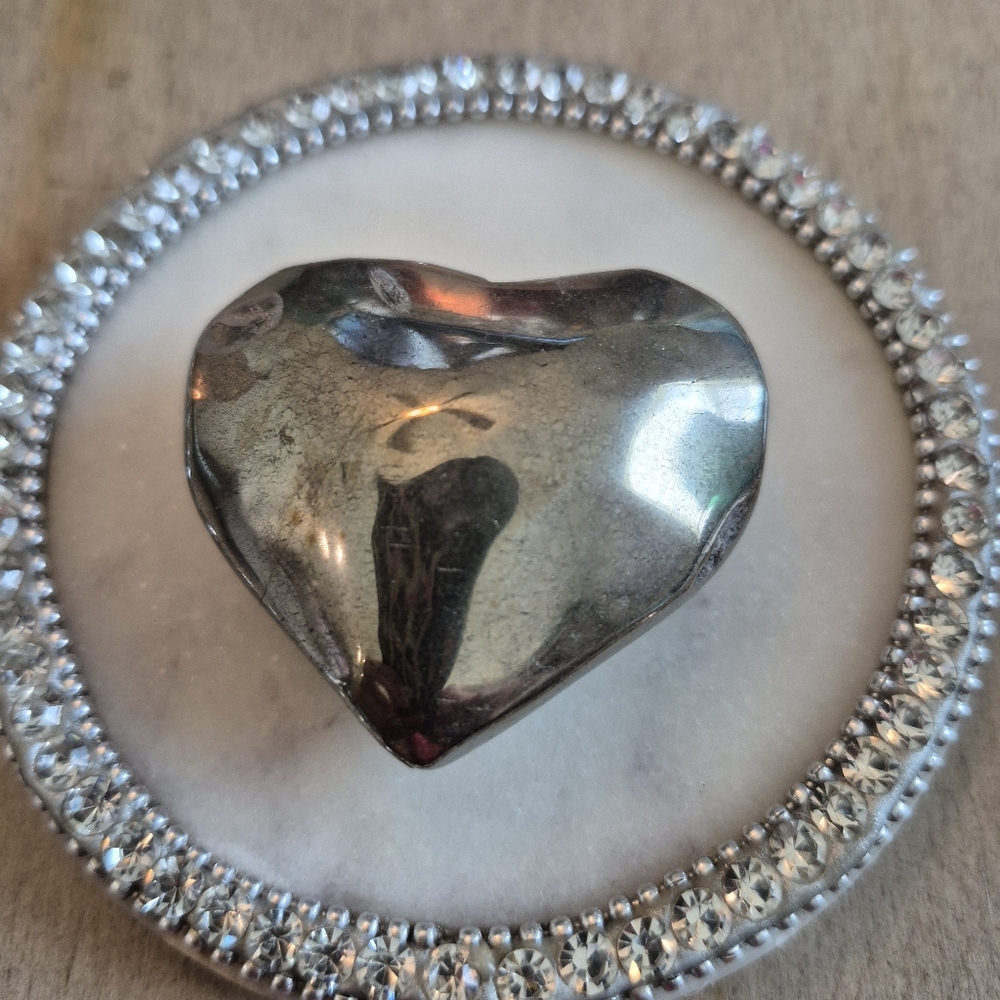 Natural Pyrite Polished Heart Palm Stone #4 New - Picture 3 of 6